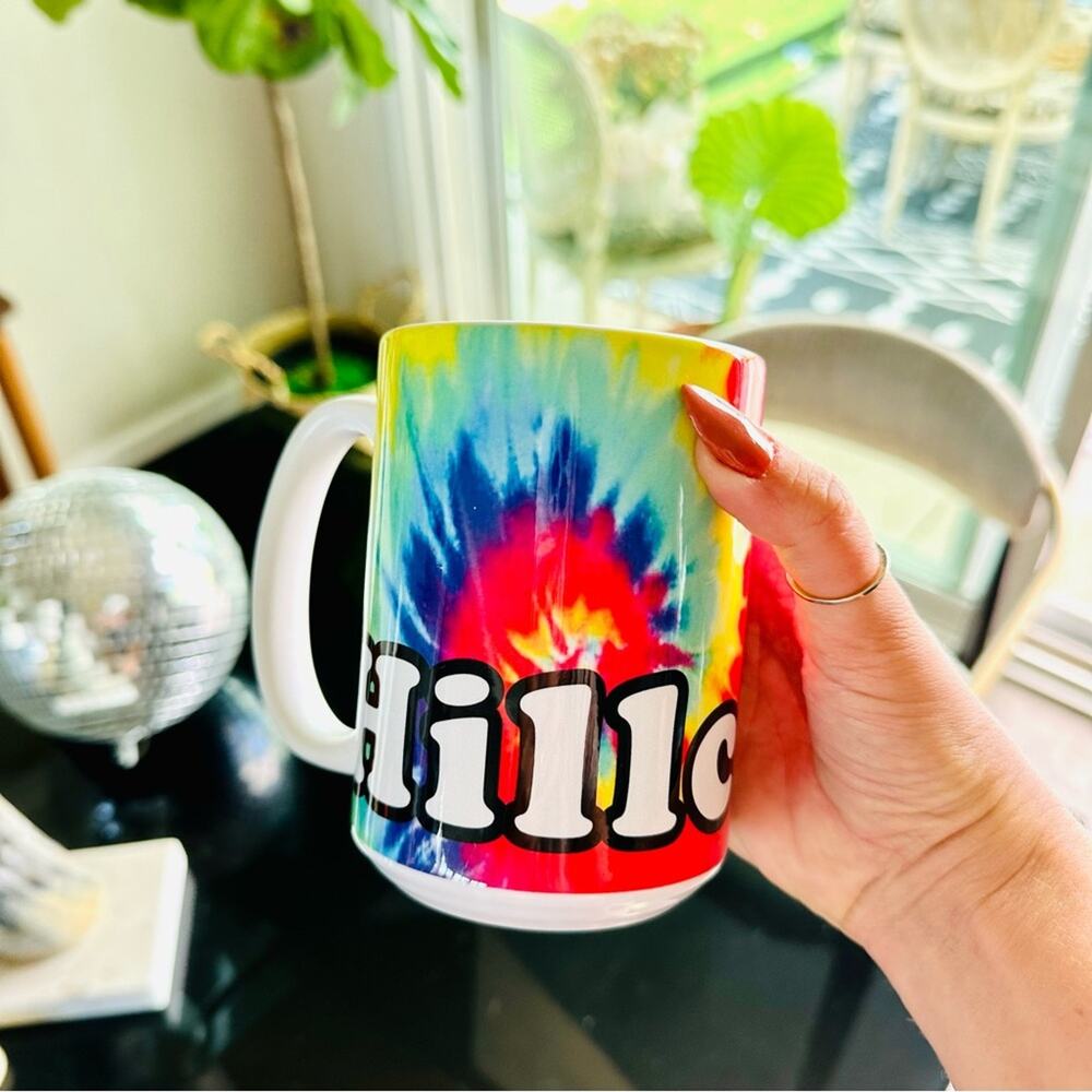 VINTAGE Hillcrest Y2K Rainbow White Tie Dye Classic Tall Ceramic Coffee Mug Cup